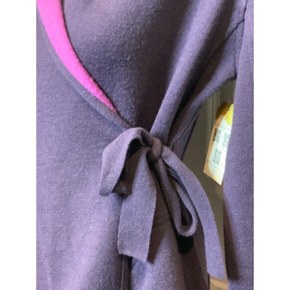 Title Nine Purple Merino Wool Blend Belted Tie Front Hooded Sweater, Size S - Picture 4 of 10